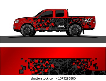 red and black truck graphic vector. abstract square shapes with grunge background for vinyl wrap