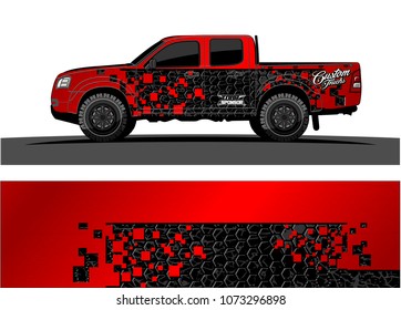 red and black truck graphic vector. abstract square shapes with grunge background for vinyl wrap