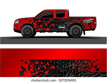 red and black truck graphic vector. abstract square shapes with grunge background for vinyl wrap