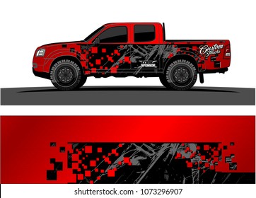 red and black truck graphic vector. abstract square shapes with grunge background for vinyl wrap