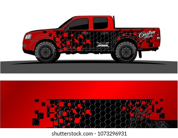 red and black truck graphic vector. abstract square shapes with grunge background for vinyl wrap