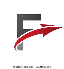 Red and Black Uppercase Letter F Icon with an Arrow on a White Background