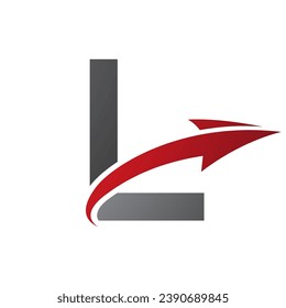 Red and Black Uppercase Letter L Icon with an Arrow on a White Background