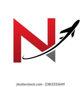 Red and Black Uppercase Letter N Icon with an Airplane on a White Background