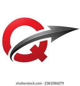 Red and Black Uppercase Letter Q Icon with a Glossy Arrow on a White Background