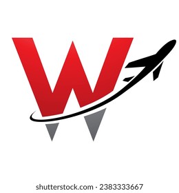 Red and Black Uppercase Letter W Icon with an Airplane on a White Background
