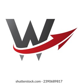 Red and Black Uppercase Letter W Icon with an Arrow on a White Background
