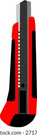 Red and black utility knife with segmented blade, vector illustration
