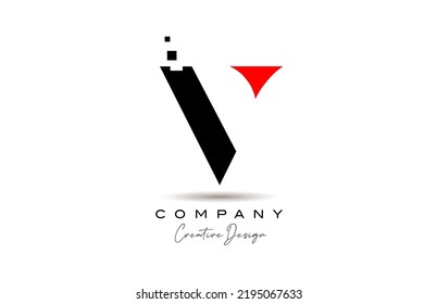 red black V alphabet letter logo icon design with dots. Creative template for company and business