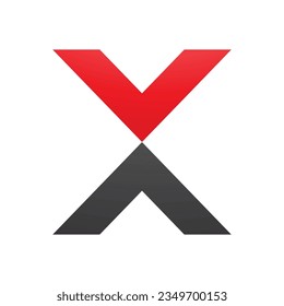 Red and Black V Shaped Letter X Icon on a White Background