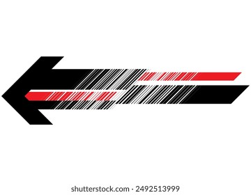 Red and black vector arrow on a white background. Modern striped pattern for cars, motorcycles, yachts, SUVs, sportswear and toys. Sports design element. Vector background. Pointer