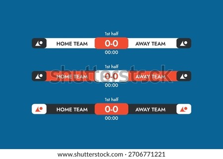 Red and black vector bottom banners, game score, team sport, match broadcast