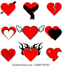 Red and black vector heart icon set 
