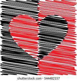 red and black vector heart, valentines day card