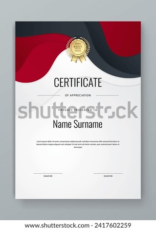 Red and black vector modern elegant and luxury certificate template for corporate