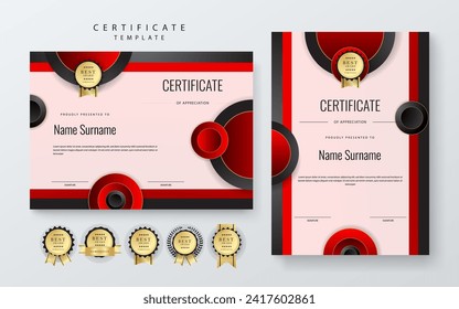 Red and black vector modern luxury certificate corporate template design