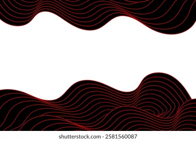 Red And Black Wave Lines On White Background With Copy Space. Technology Banner. Vector Illustration. Abstract Business Wallpaper