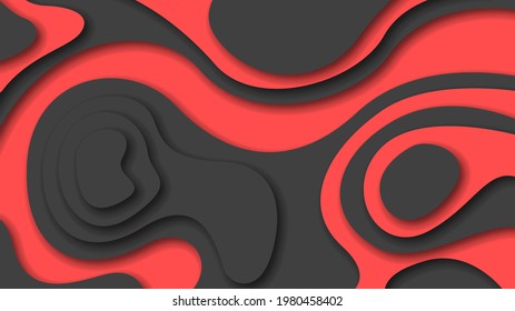 Red And Black Wavy Abstract Paper Cut Background Vector Shadows 3D Smooth Objects Modern Design