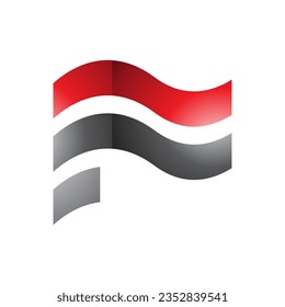 Red and Black Wavy Glossy Flag Shaped Letter F Icon on a White Background