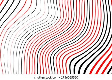 Red and black wavy lines. Optical art background. Pattern with wavy, curves lines. Digital image with a psychedelic stripes. Vector illustration  