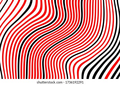 Red and black wavy lines. Optical art background. Pattern with wavy, curves lines. Digital image with a psychedelic stripes. Vector illustration  