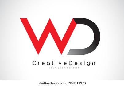 Red and Black WD W D Letter Logo Design in Black Colors. Creative Modern Letters Vector Icon Logo Illustration.