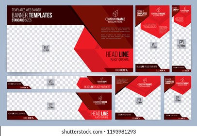 Red and Black Web banners templates, standard sizes with space for photo, modern design