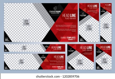 Red and Black Web banners templates, standard sizes with space for photo, modern design