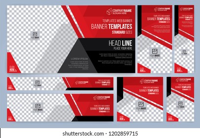 Red And Black Web Banners Templates, Standard Sizes With Space For Photo, Modern Design