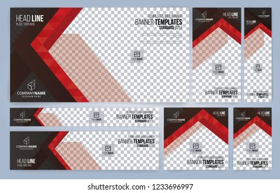 Red and Black Web banners templates, standard sizes with space for photo, modern design
