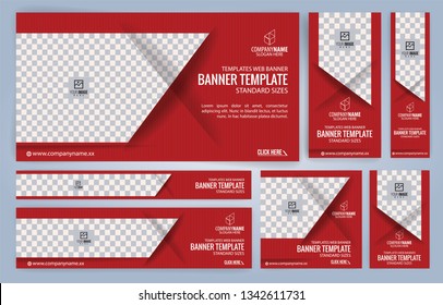 Red and Black Web banners templates, standard sizes with space for photo, modern design