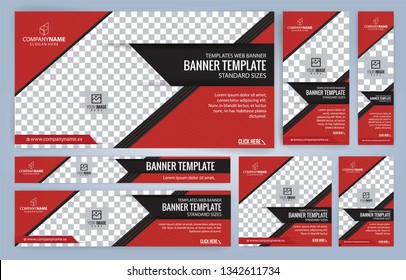 Red and Black Web banners templates, standard sizes with space for photo, modern design
