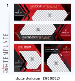 Red and Black Web banners templates, standard sizes with space for photo, modern design