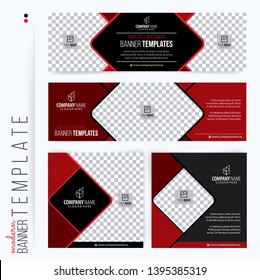 Red and Black Web banners templates, standard sizes with space for photo, modern design