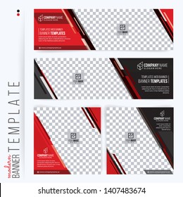 Red and Black Web banners templates, standard sizes with space for photo, modern design