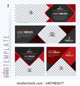 Red and Black Web banners templates, standard sizes with space for photo, modern design