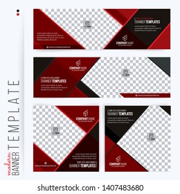 Red and Black Web banners templates, standard sizes with space for photo, modern design