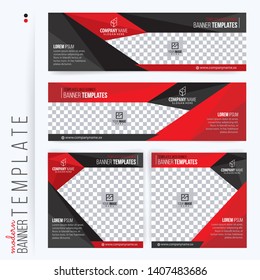 Red and Black Web banners templates, standard sizes with space for photo, modern design