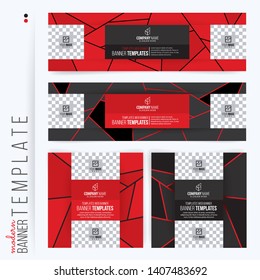 Red and Black Web banners templates, standard sizes with space for photo, modern design