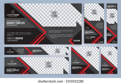 Red and Black Web banners templates, standard sizes with space for photo, modern design