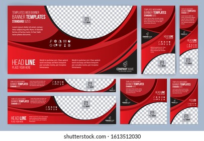 Red and Black Web banners templates, standard sizes with space for photo, modern design