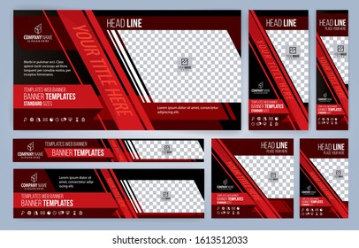 Red and Black Web banners templates, standard sizes with space for photo, modern design