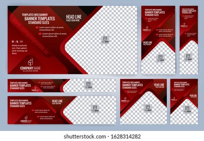 Red and Black Web banners templates, standard sizes with space for photo, modern design
