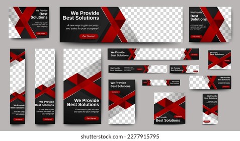 Red and Black Web banners templates, standard sizes with space for photo, modern design. vector