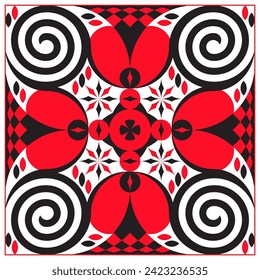 red black white abstract ornament spiral