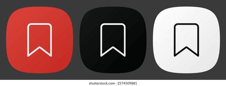 Red, black and white bookmark app icons. Bookmark icons set