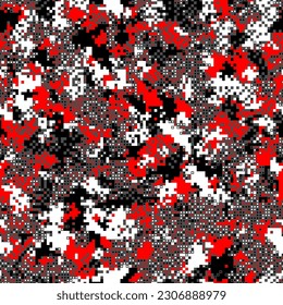 Red, Black and White Color Background. Abstract Texture with Squares for Textile Print, Banner, Card, Web or Mobile Applications. Modern Tech Pattern with Color Pixels. Vector Texture.