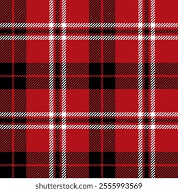 Red, black and white color striped lines seamless plaid pattern background for textile design, napkin, handkerchief, blanket, cover, tablecloth. EPS 10 vector illustration.