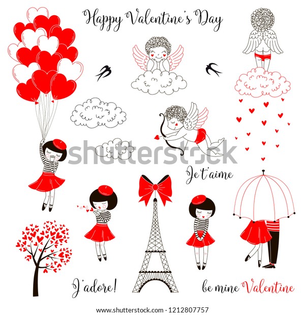 Red Black White Colored Valentines Day Stock Vector Royalty Free 1212807757