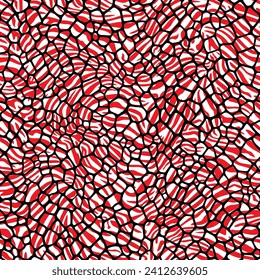 Red, black and white colored zebra and leopard fur pattern vector design. Perfect seamless pattern with zebra stripes. Amazing hand drawn vector illustration. Poster, banner.